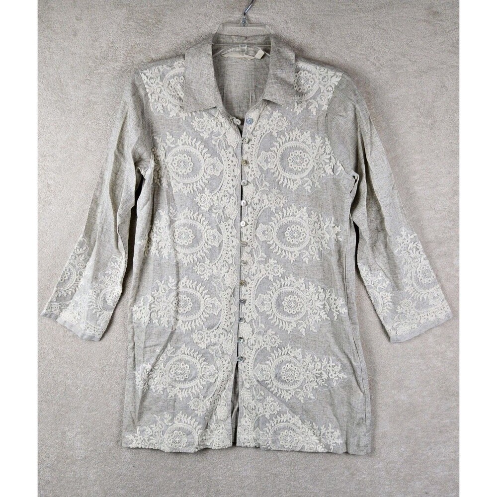 Soft Surroundings Women's Lace Overlay Long Sleeve Blouse Top Size XS